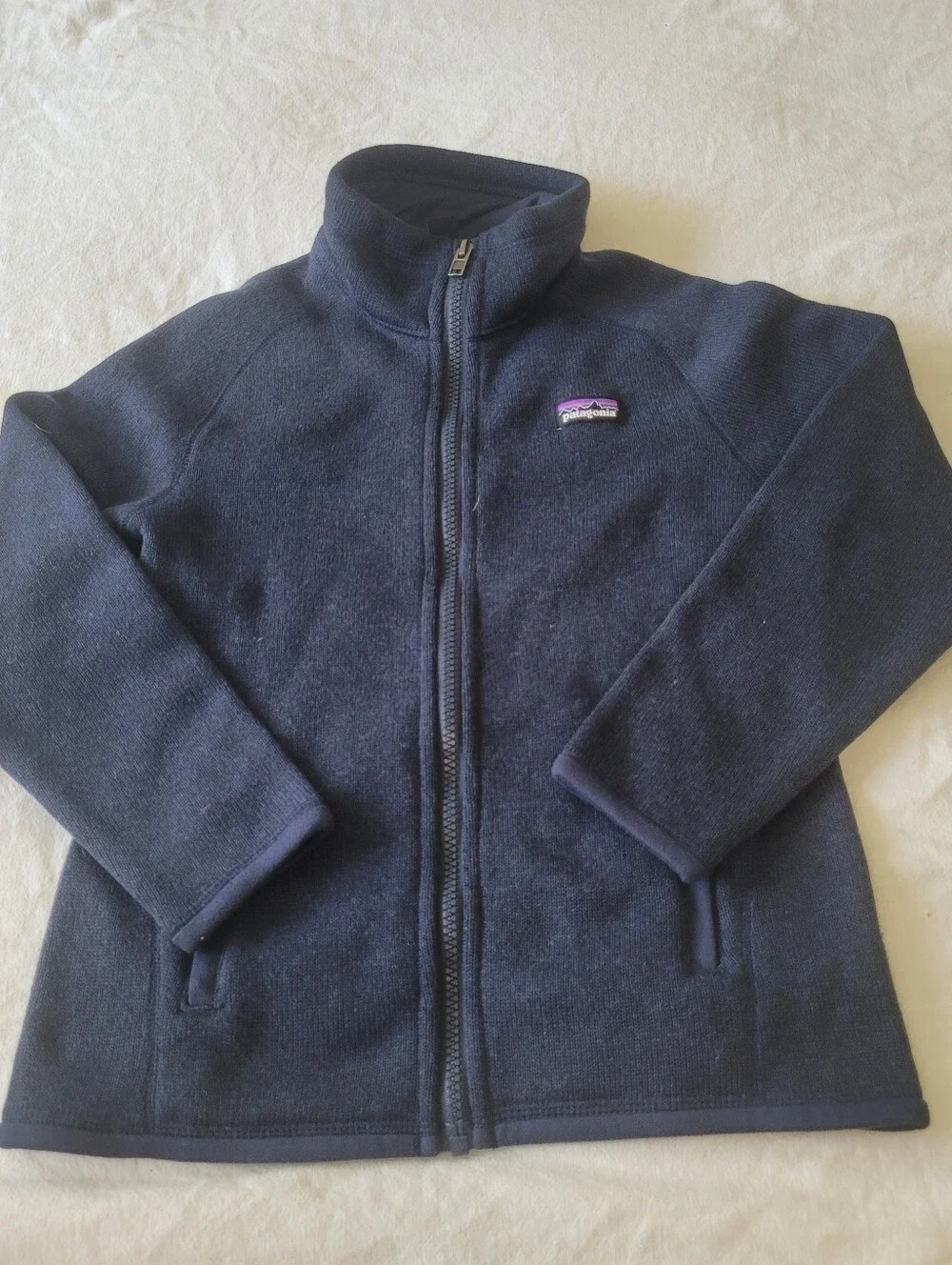 Patagonia Jacket Kids Small (7-8) Blue Well Worn Fleece Full Zip Pockets